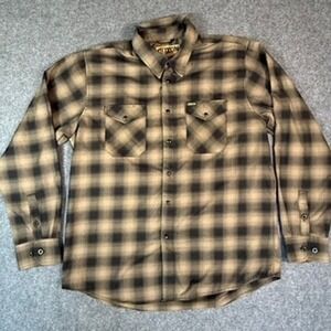 DIXXON Flannel Parker Shirt Plaid Long Sleeve Button Up Men XL Black Beige Work